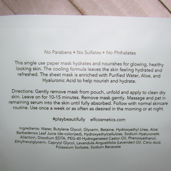 $1 Add-on -  e.l.f. Hydrating Water Sheet Mask - Picture 2 of 2